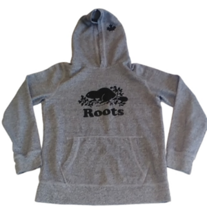 ROOTS XL Youth Salt + Pepper Kanga Hoodie Black Beaver logo Women Size S